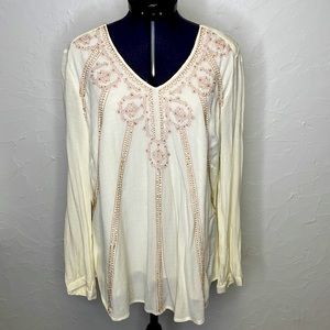 Chico’s Beaded V-Neck Long Sleeve Blouse